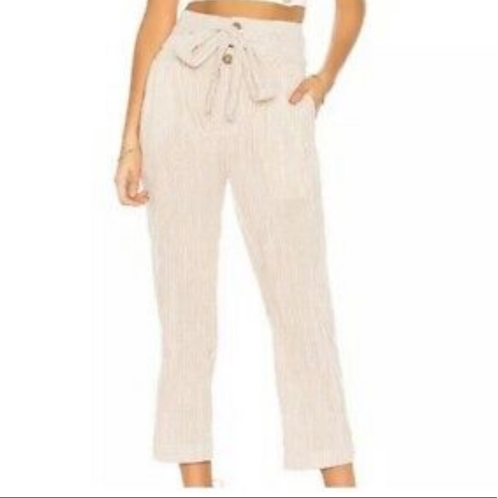 Free People Ivory & Red Striped Cotton Pants